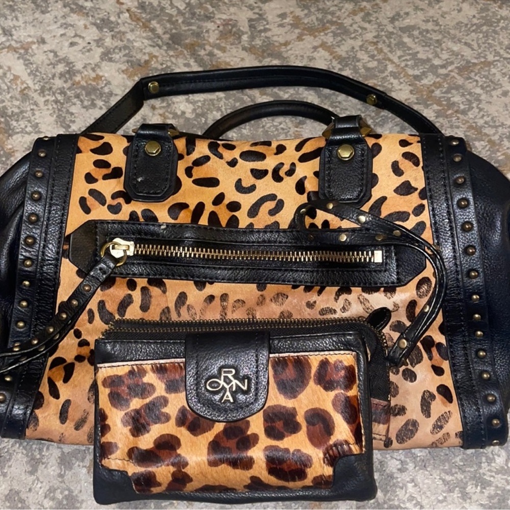 ORYANY Calf Hair Leopard Print and Black Leather Women's Bag AND Wallet